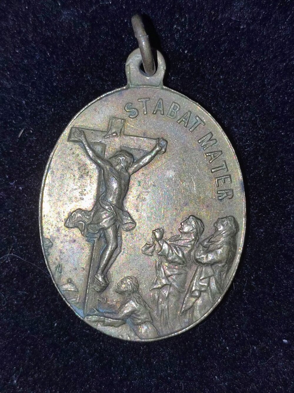 Antique Holy Land Pilgrim Medal – Stabat Mater Crucifixion & Jerusalem Cross